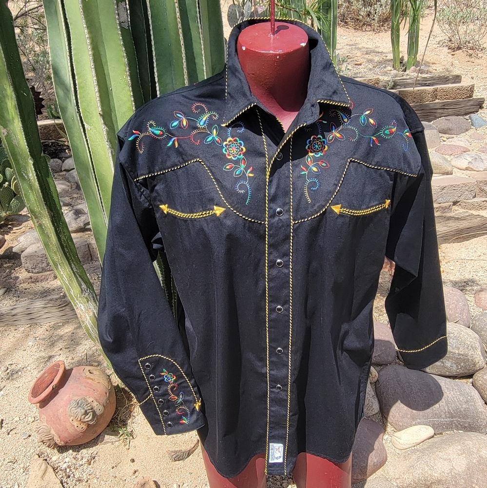 Panhandle Slim Black Embroidered Western Shirt